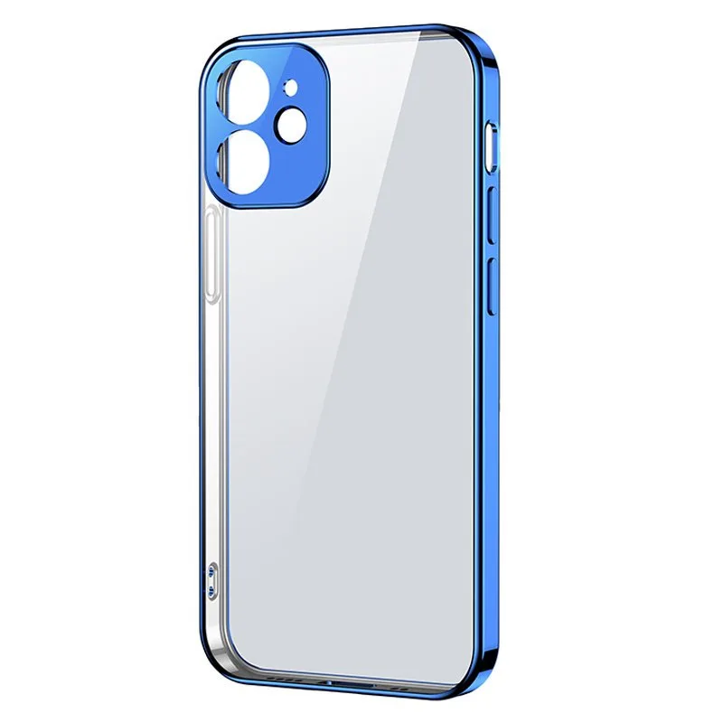 Ultravékony, átlátszó tok fémkerettel iPhone 12 Pro-hoz, sötétkék