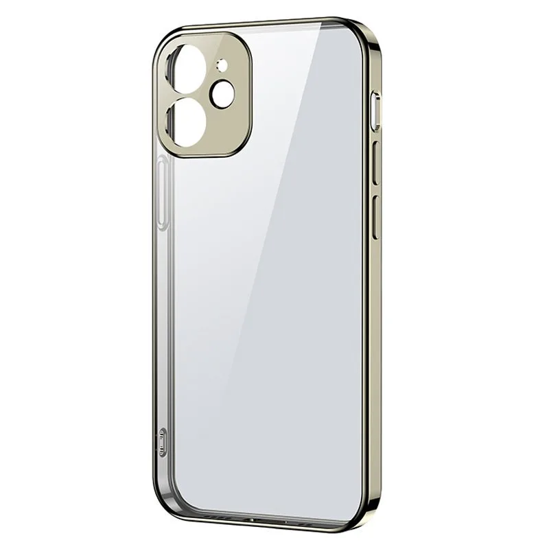 Ultravékony, átlátszó tok fémkerettel iPhone 12 Pro-hoz, arany