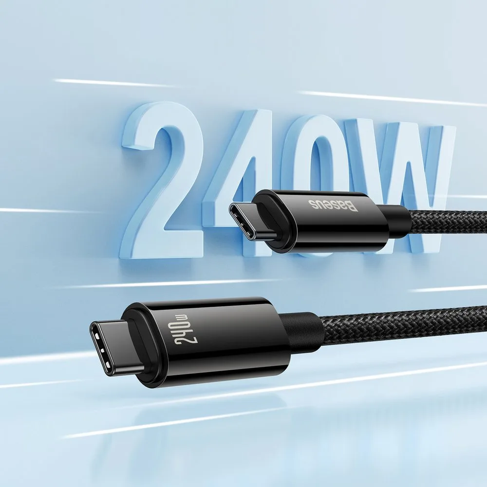 Opletený kábel USB-C 480 Mb/s 240 W Tungsten Gold 3 m čierny 10