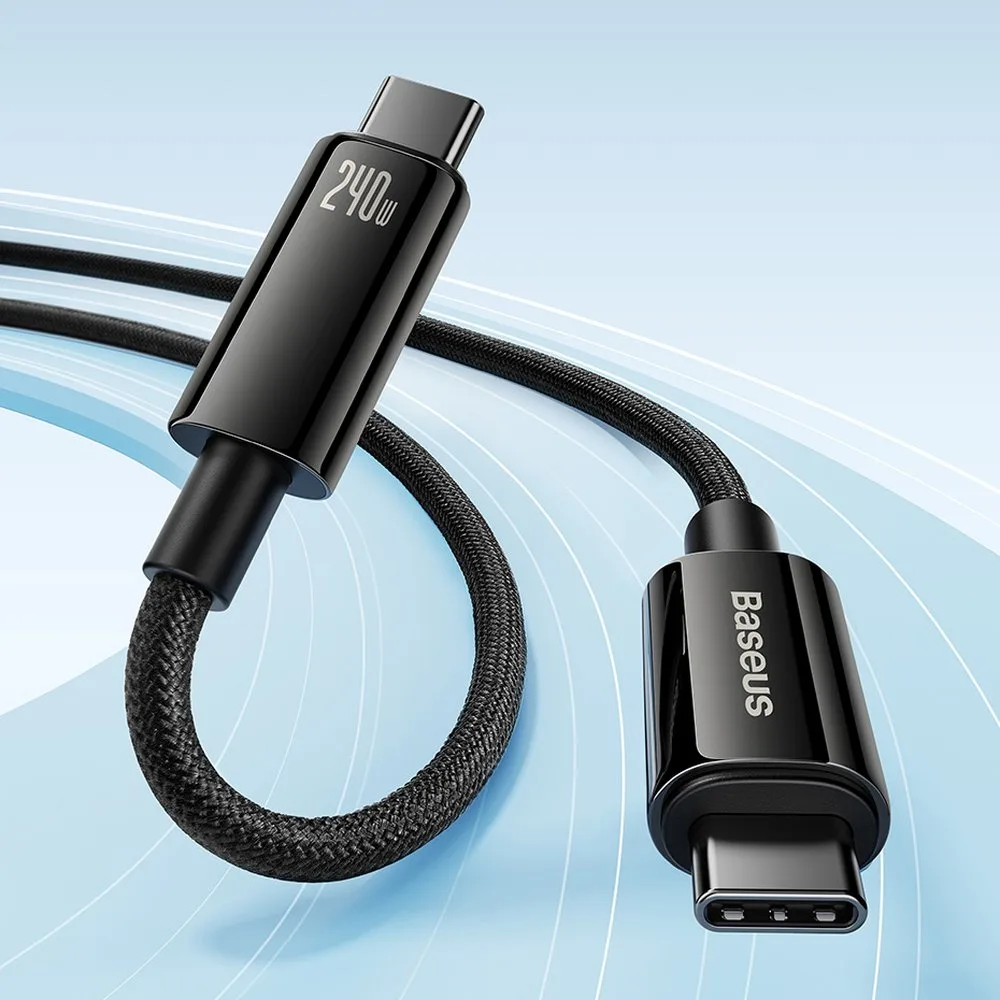 Opletený kábel USB-C 480 Mb/s 240 W Tungsten Gold 3 m čierny 4