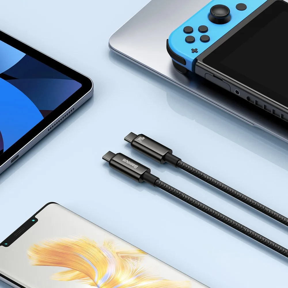Opletený kábel USB-C 480 Mb/s 240 W Tungsten Gold 3 m čierny 7
