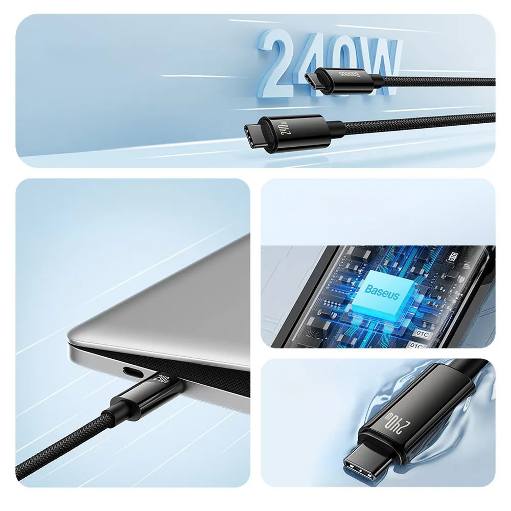 Opletený kábel USB-C 480 Mb/s 240 W Tungsten Gold 3 m čierny 8
