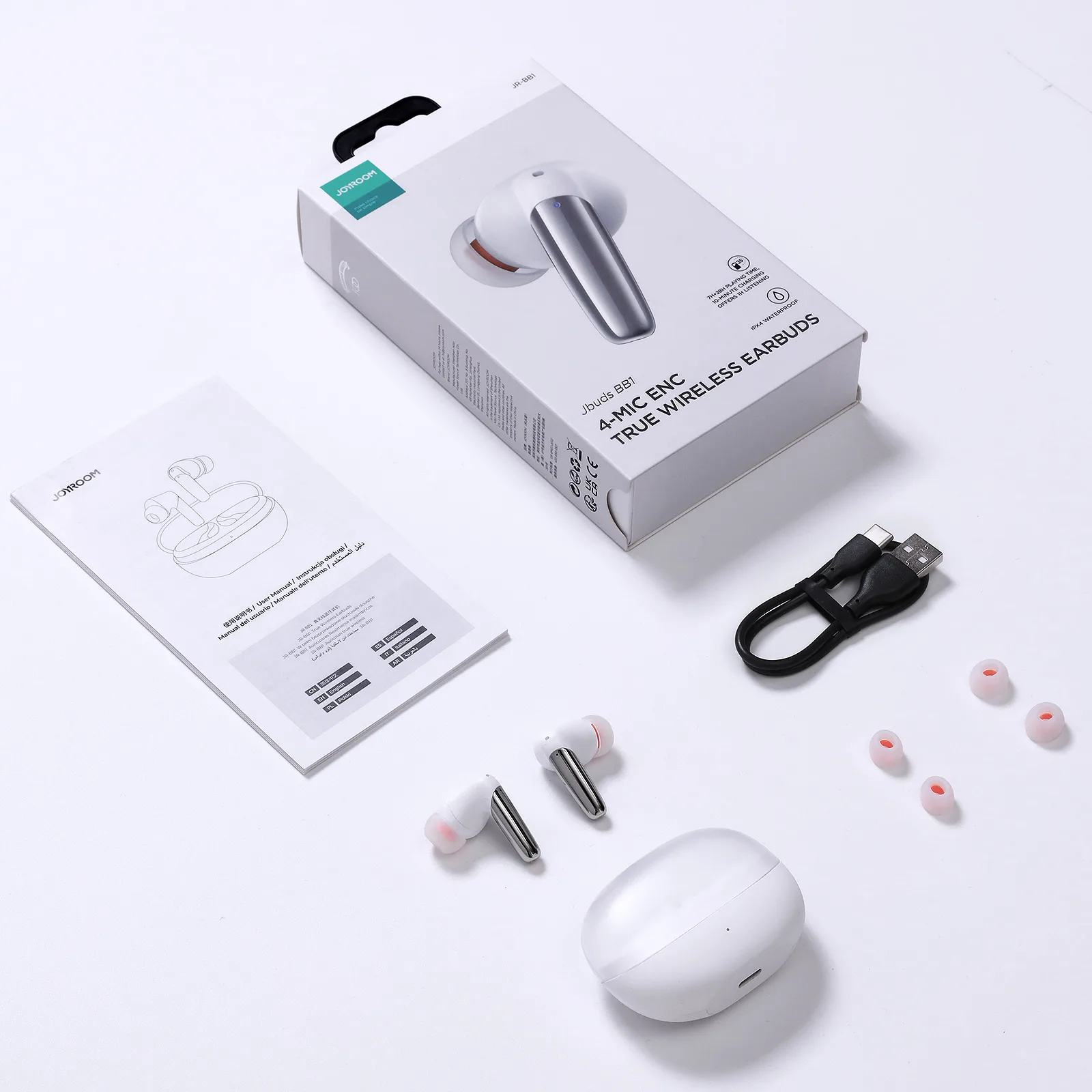 ENC Jbuds Series USB-C Wireless In-Ear Headphones, White 7