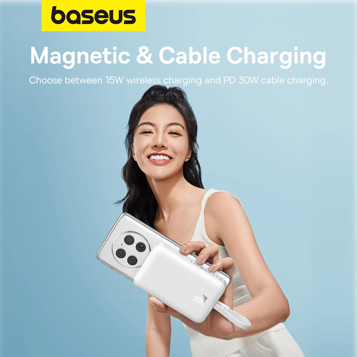 Mini MagSafe Power Bank 10000mAh 30W with 0.3m USB-C Cable, White 10
