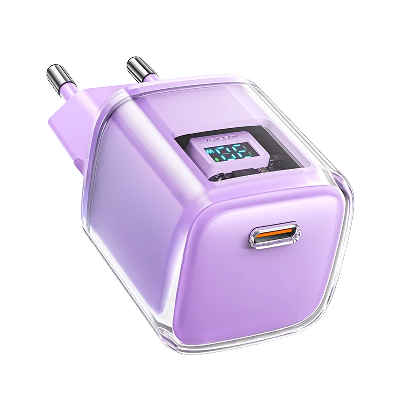 PD 30 W GaN3 USB-C fali töltő kijelzővel, lila