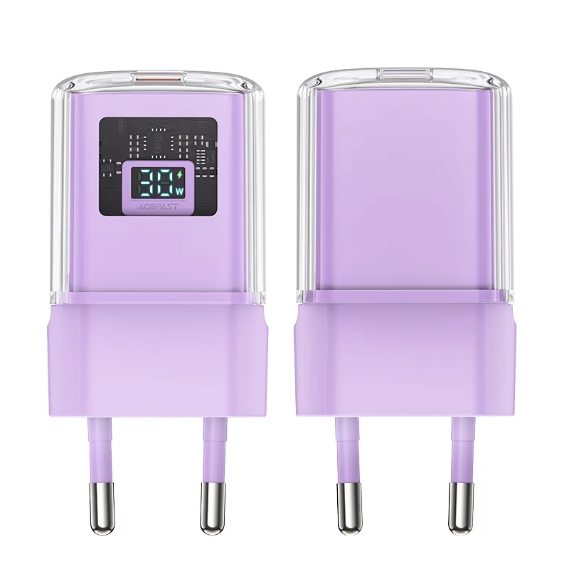 PD 30 W GaN3 USB-C fali töltő kijelzővel, lila 3