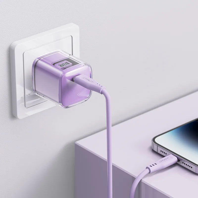PD 30 W GaN3 USB-C fali töltő kijelzővel, lila 5