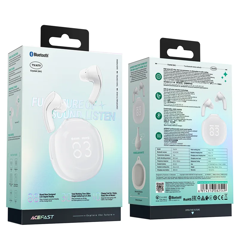 T9 Bluetooth 5.3 Wireless Earbuds USB-C White 8