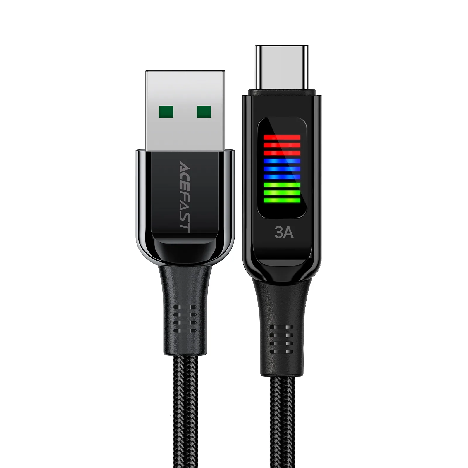 USB-A–USB-C 60 W-os kábel kijelzővel, 1,2 m, fekete