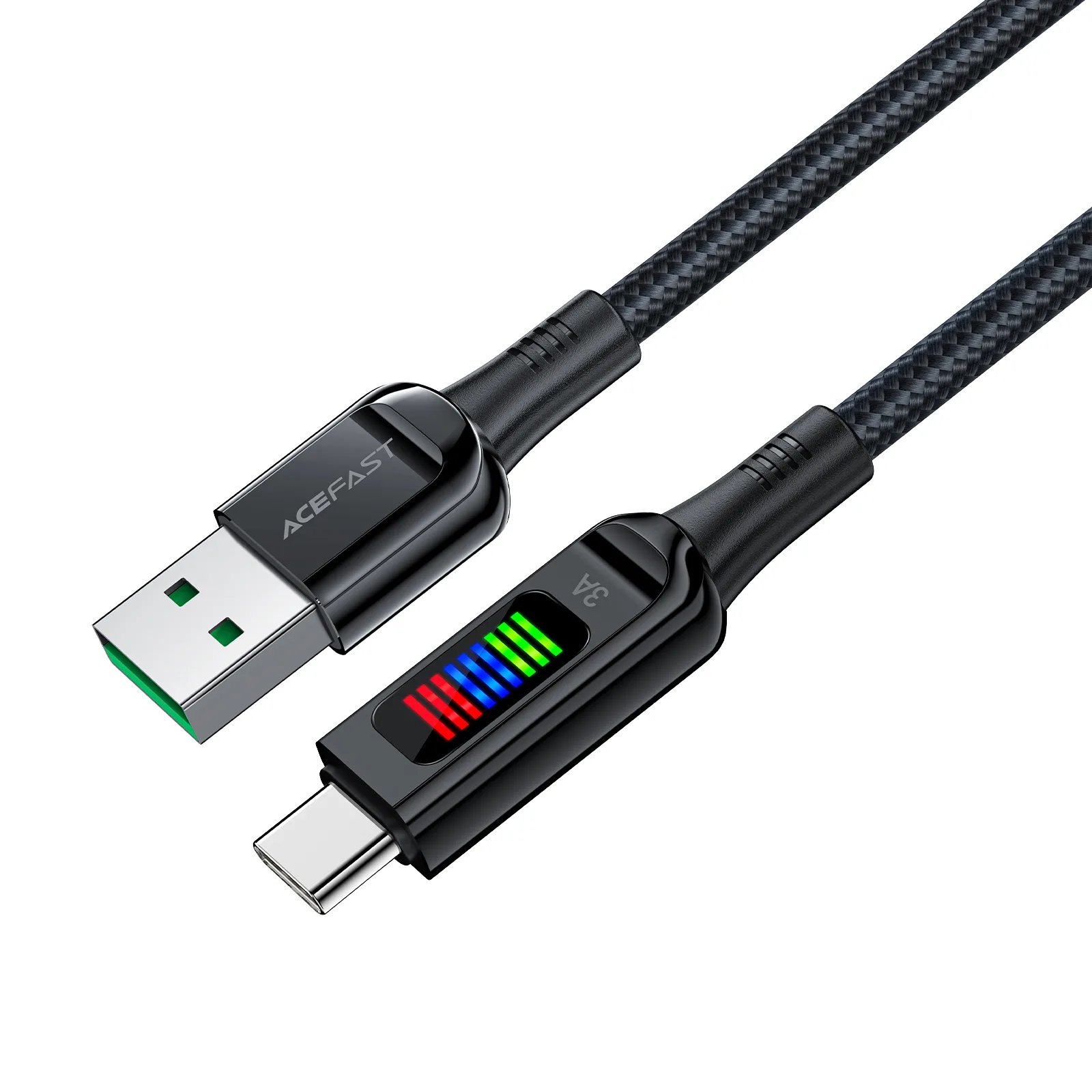 USB-A–USB-C 60 W-os kábel kijelzővel, 1,2 m, fekete 2