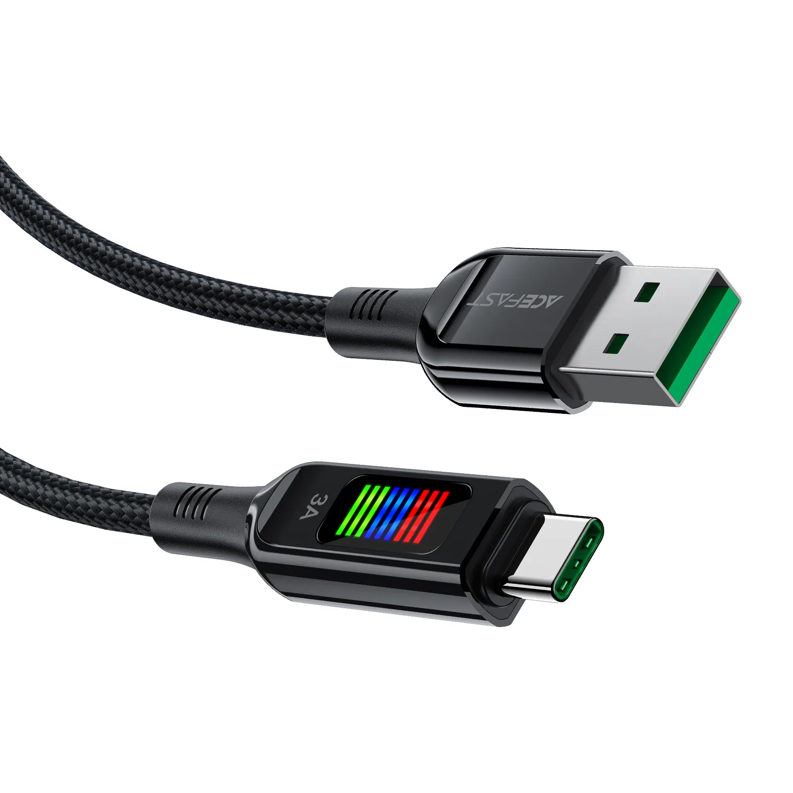 USB-A–USB-C 60 W-os kábel kijelzővel, 1,2 m, fekete 3