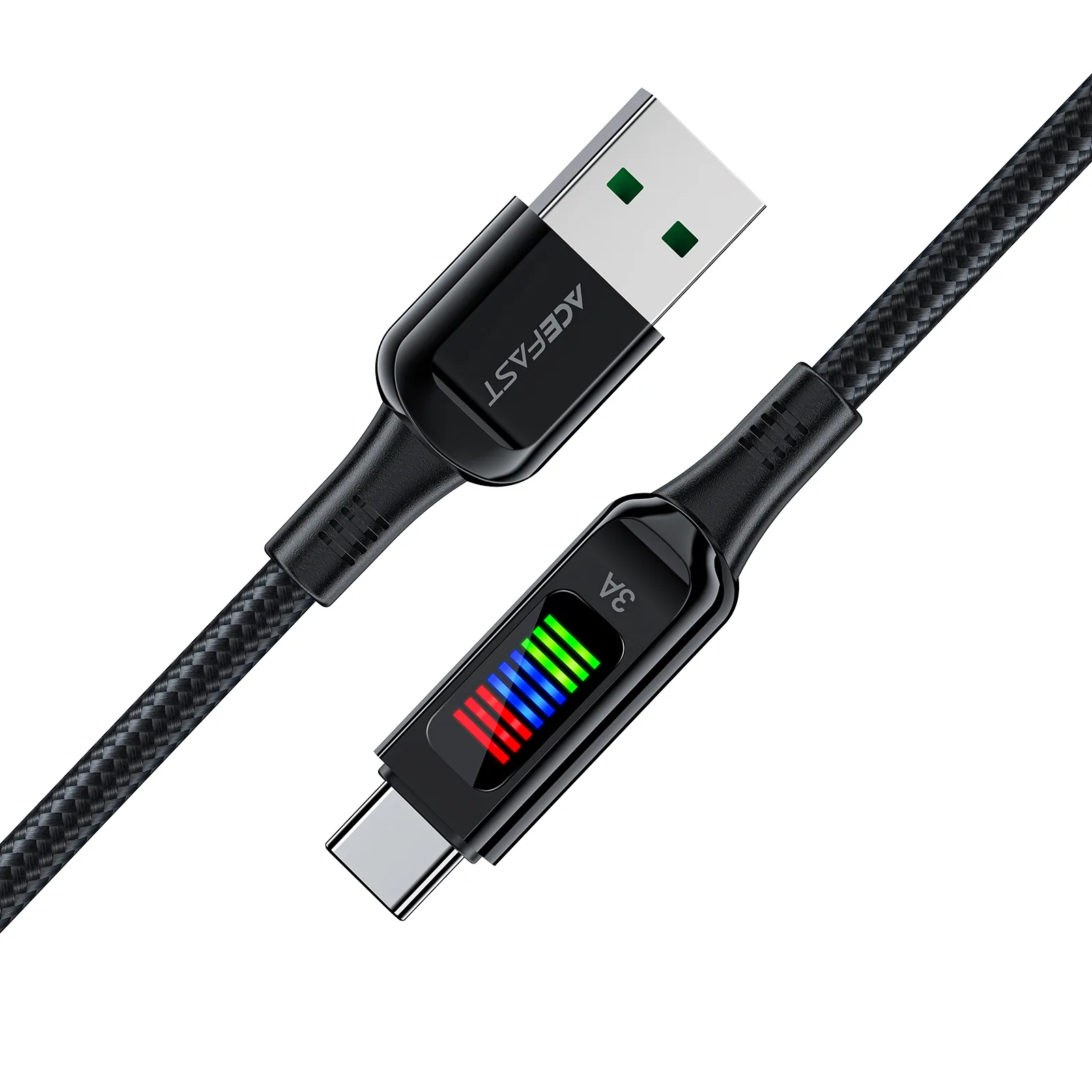 USB-A–USB-C 60 W-os kábel kijelzővel, 1,2 m, fekete 4