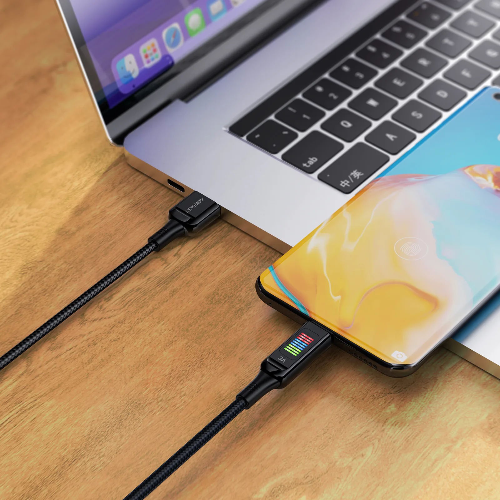 USB-A–USB-C 60 W-os kábel kijelzővel, 1,2 m, fekete 5
