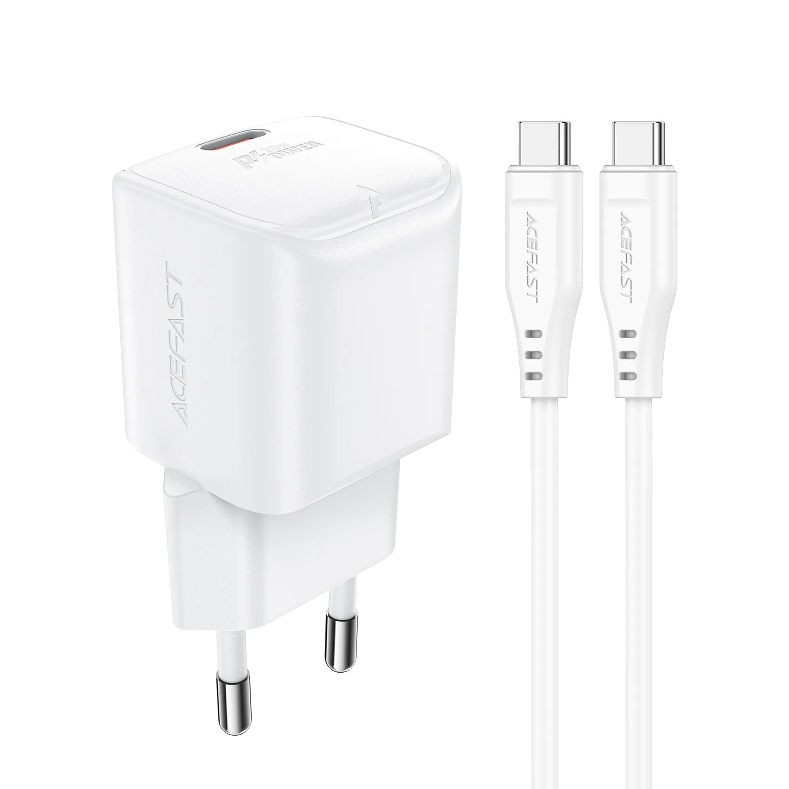 Mini 20 W-os GaN PD fali töltő + USB-C kábel, fehér