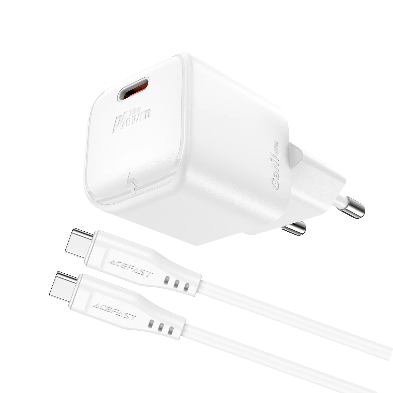 Mini 20W GaN PD zidni punjač + USB-C kabel, bijela 2
