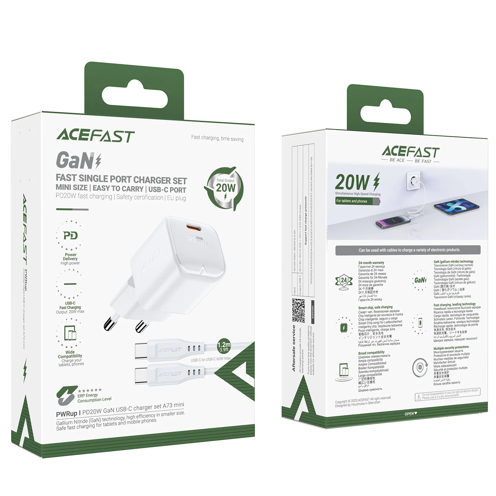 Mini 20W GaN PD zidni punjač + USB-C kabel, bijela 7