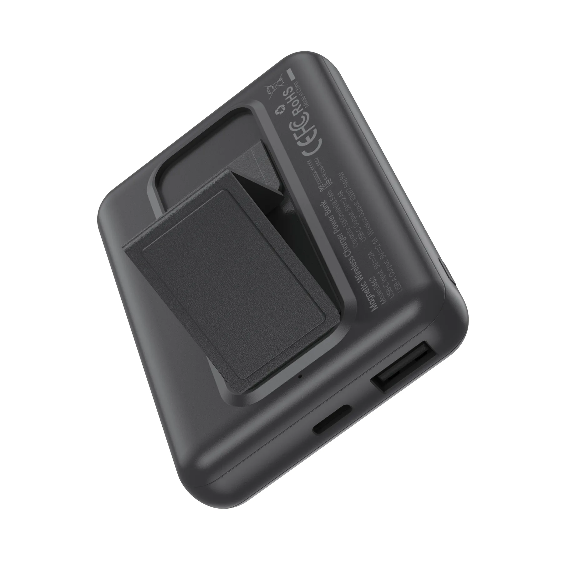 10000mAh bežična MagSafe power banka s USB-A i USB-C priključcima i funkcijom stalka, crna 3