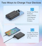 10000mAh bežična MagSafe power banka s USB-A i USB-C priključcima i funkcijom stalka, crna 5