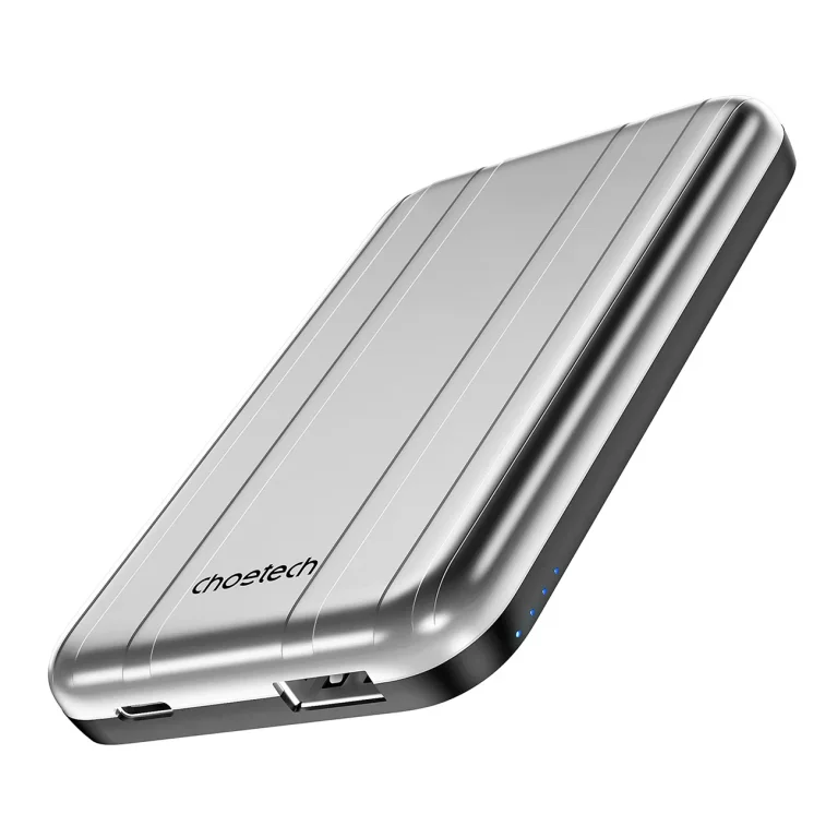 Kicsi, könnyű, 5000 mAh-s MagSafe USB-A USB-C vezeték nélküli power bank, ezüst