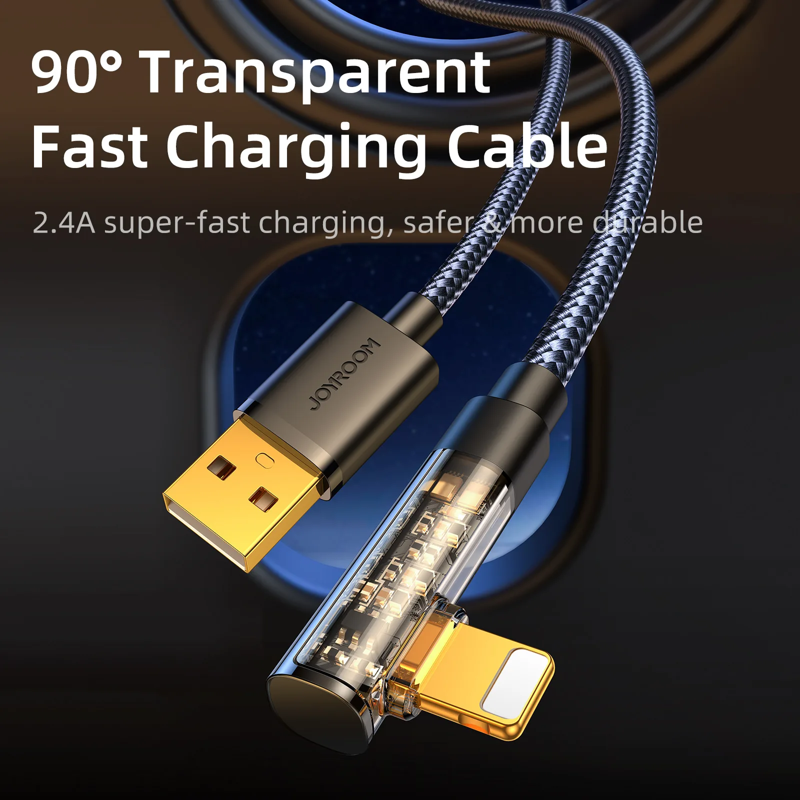 Szögletes USB-A–Lightning kábel iPhone-hoz, 2,4 A, 1,2 m, kék 2