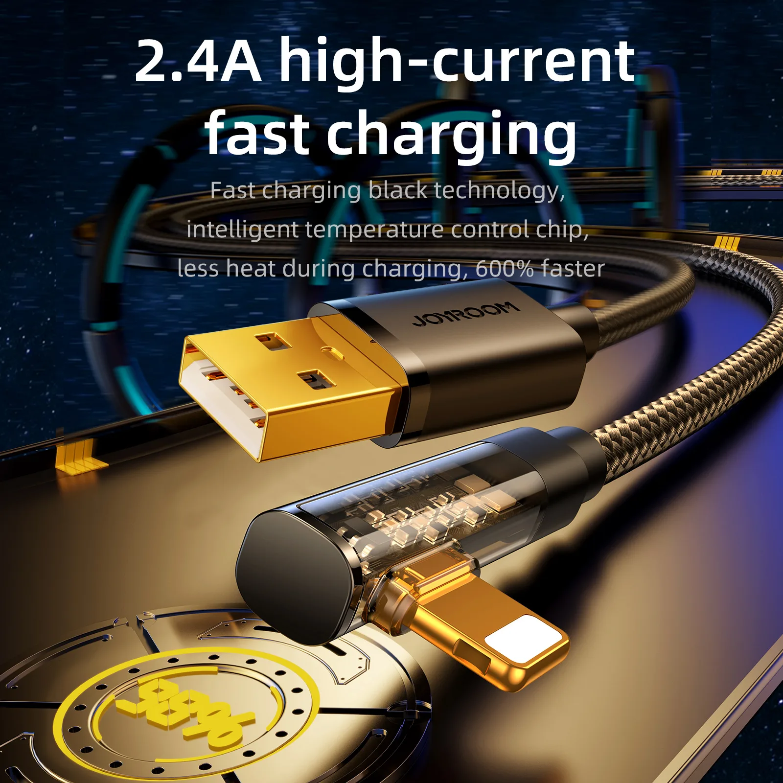 Szögletes USB-A–Lightning kábel iPhone-hoz, 2,4 A, 1,2 m, kék 4