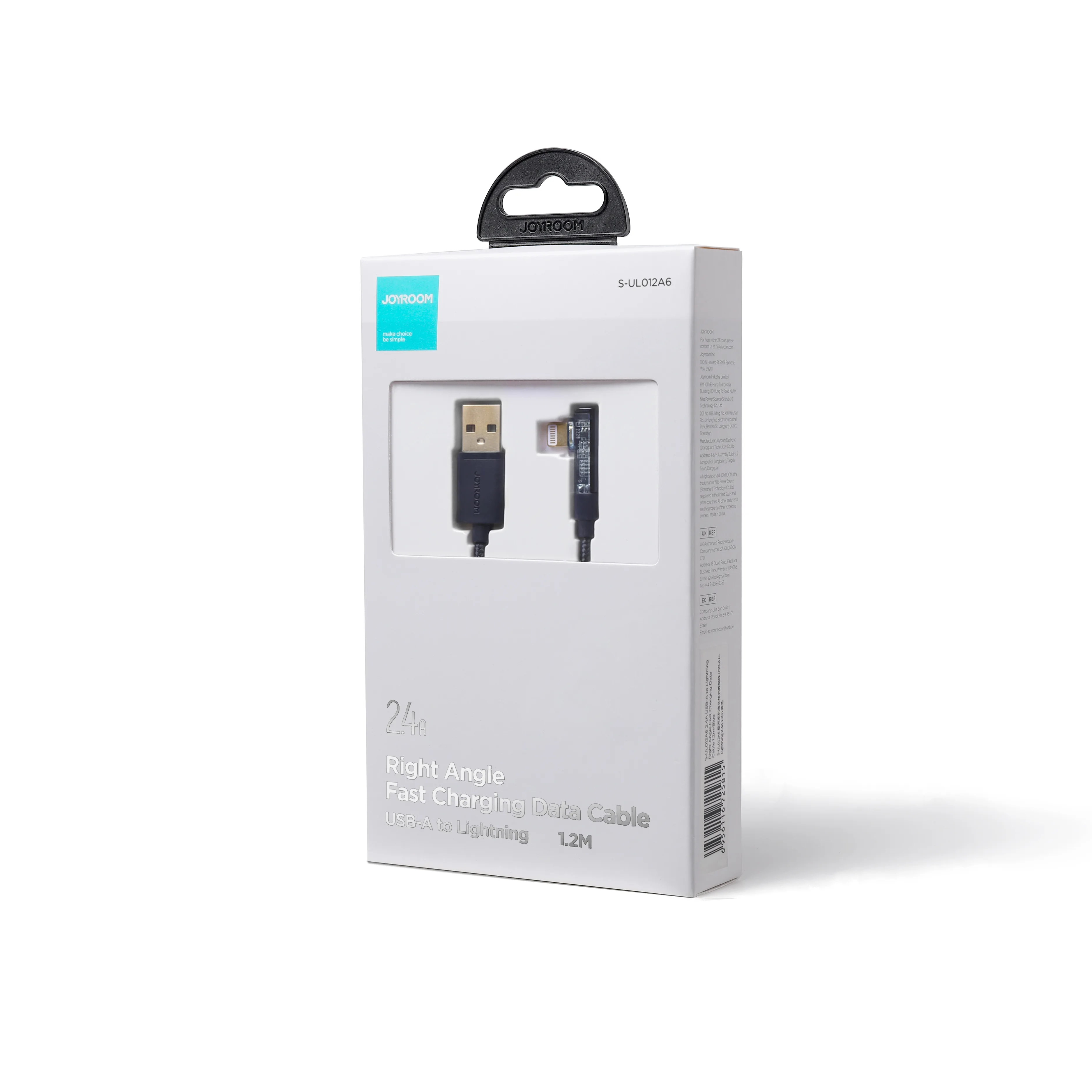 Szögletes USB-A–Lightning kábel iPhone-hoz, 2,4 A, 1,2 m, kék 5