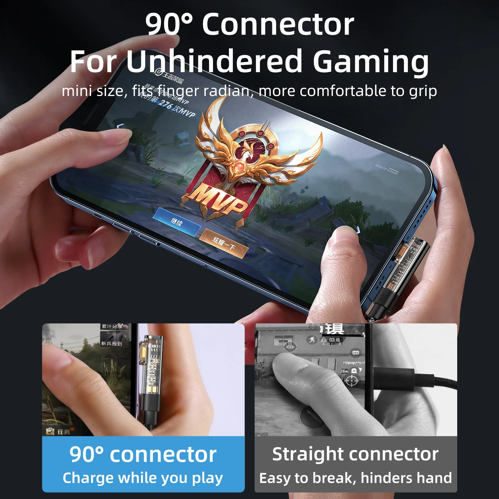 Szögletes USB-A–Lightning kábel iPhone-hoz, 2,4 A, 1,2 m, kék 6