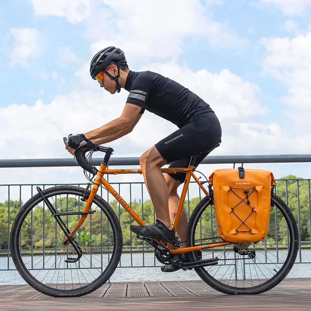 Vodotesná nastaviteľná taška na bicykel, 25–32 l, oranžová 2