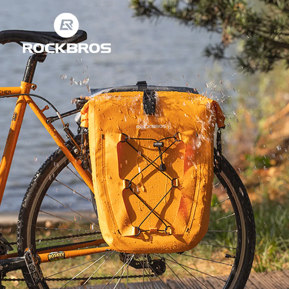 Vodotesná nastaviteľná taška na bicykel, 25–32 l, oranžová 4