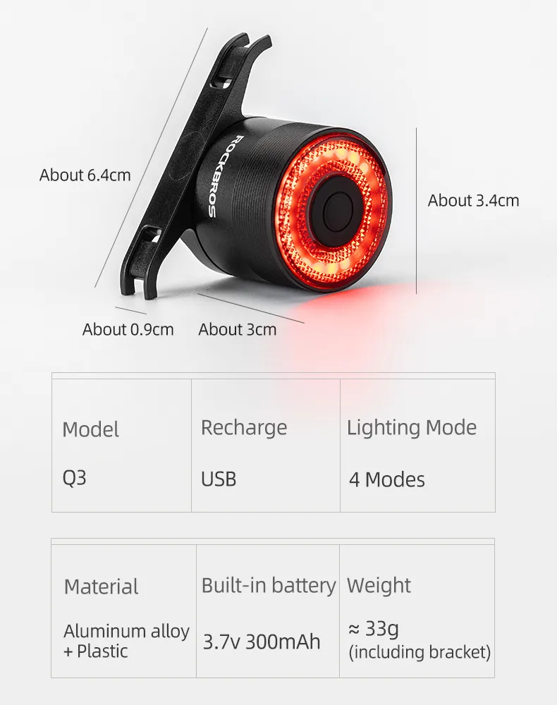Lampa rowerowa tylna czerwona system STOP cztery tryby pracy 6