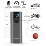 Pumpa za električni bicikl, motocikl, automobil i loptu, 10 bara, s LED zaslonom + USB-C kabelom, crna 2