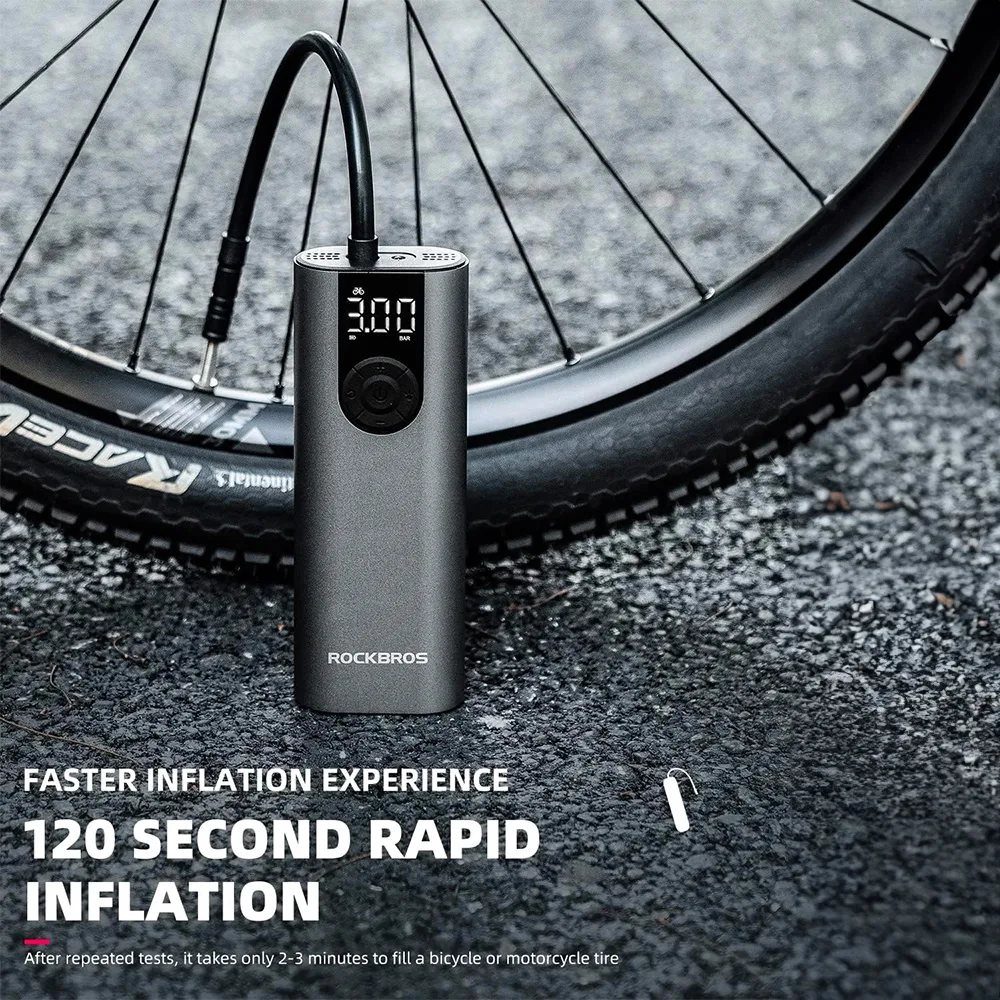 Pompă electrică pentru biciclete, motociclete, mașini și mingi, 10 bari, cu afișaj LED + cablu USB-C, negru 4