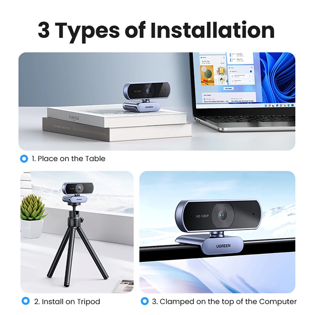 Kamera internetowa Full HD z mikrofonami do nagrań Video USB-A - szara 10