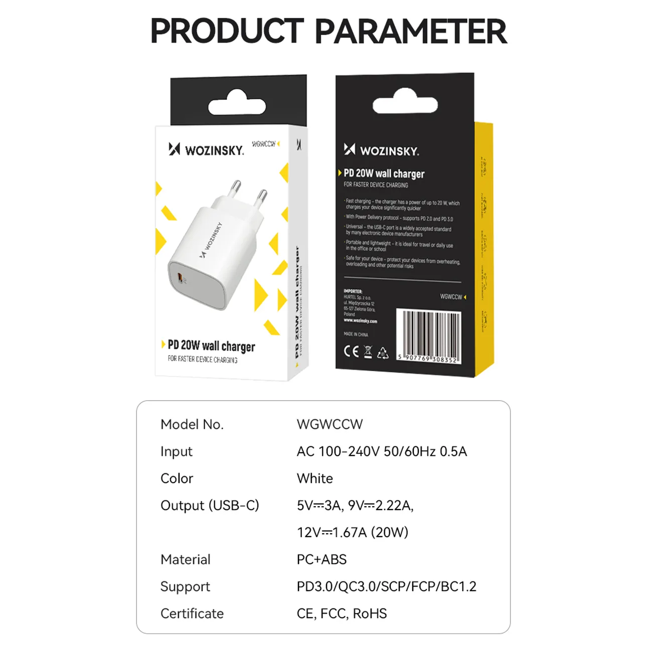 Ładowarka sieciowa 20W USB-C 100-240V biała 5