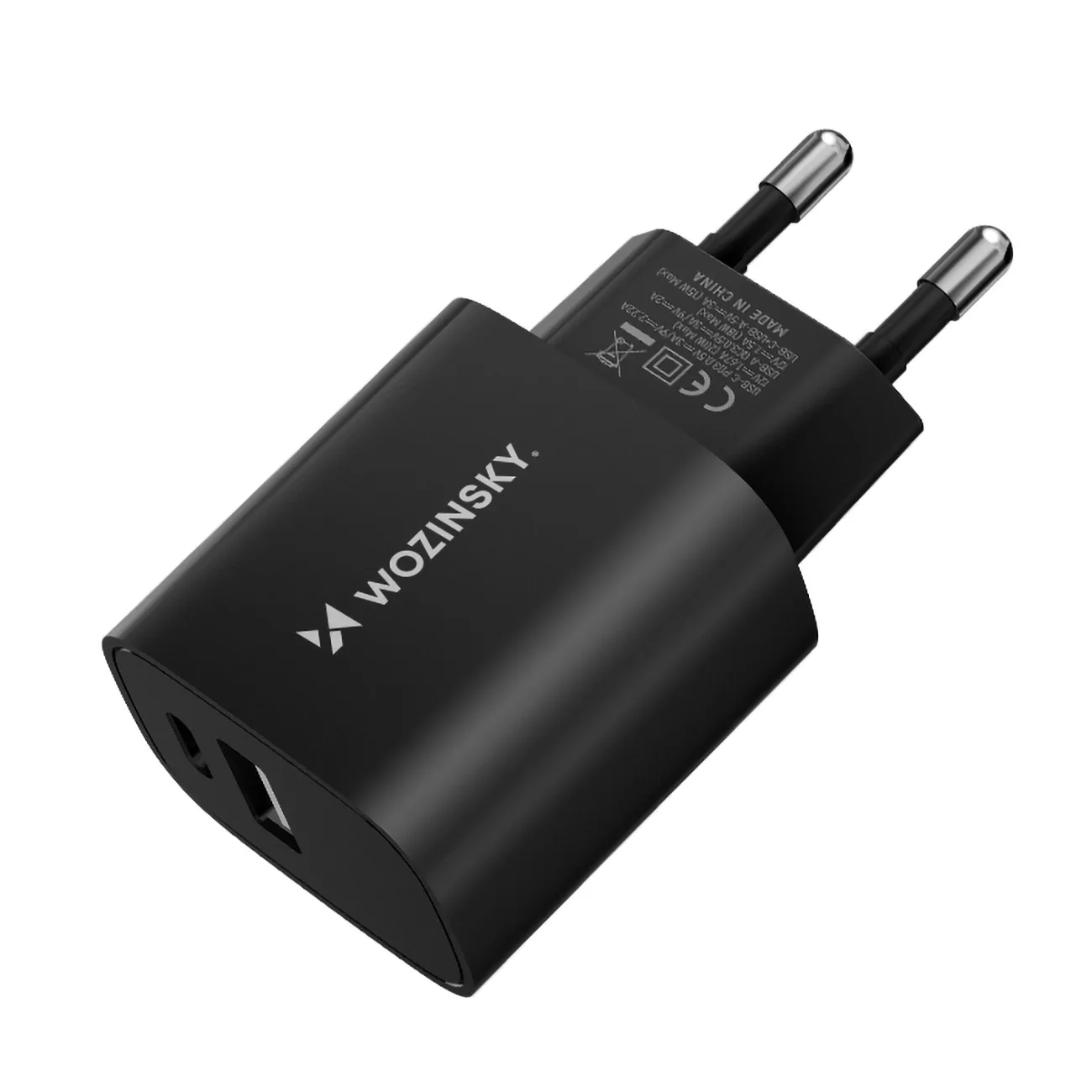 20 W-os USB-A és USB-C hálózati adapter, 100–240 V, fekete