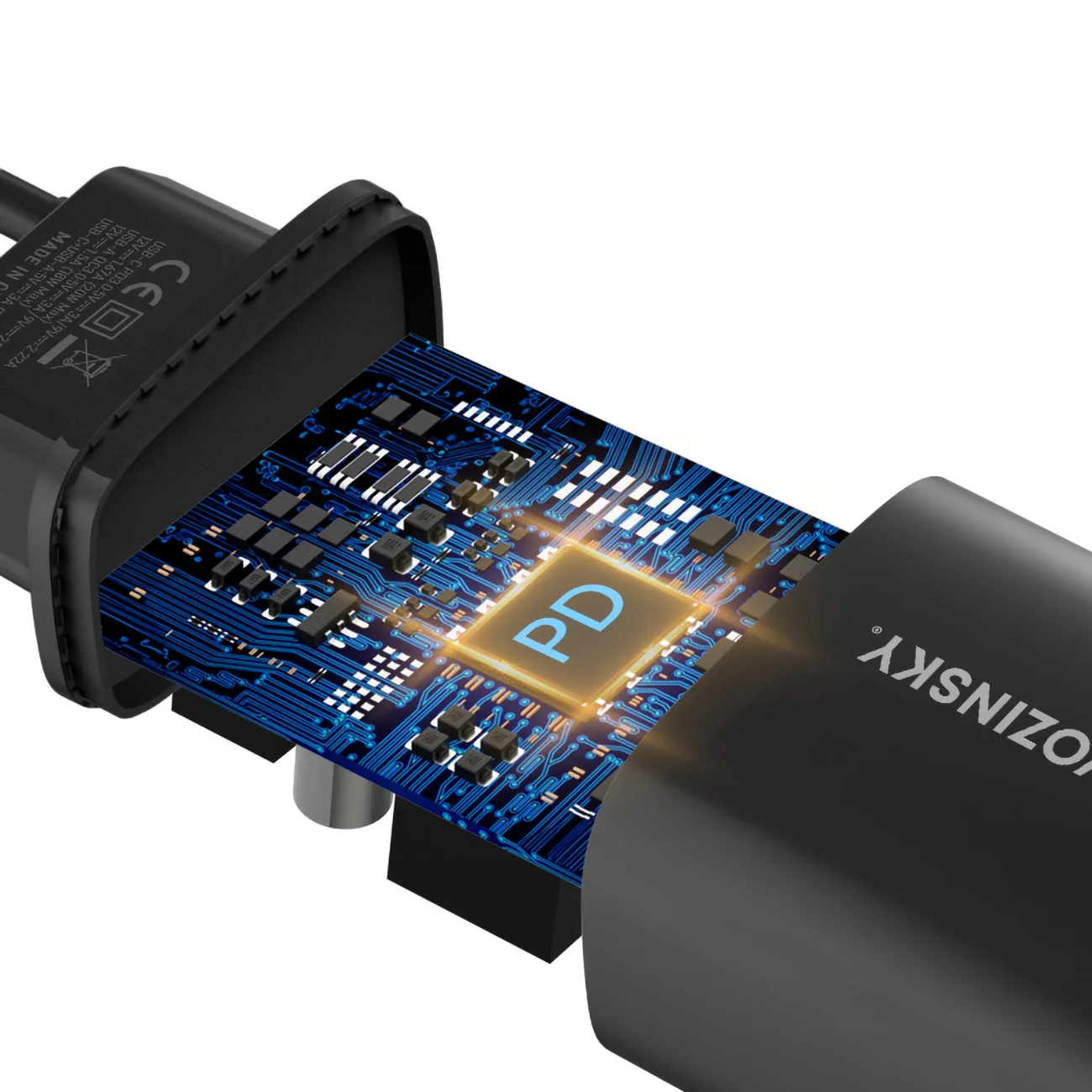 20W USB-A USB-C AC adapter, 100-240V, crni 4