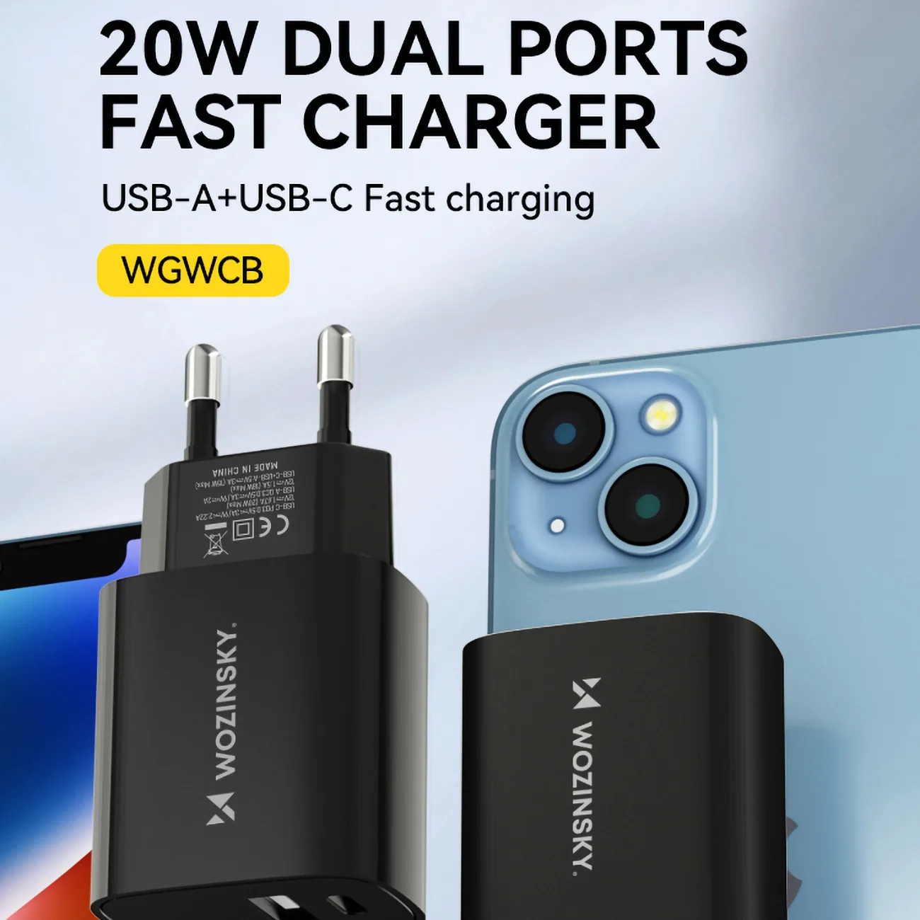 20W USB-A USB-C AC adapter, 100-240V, crni 6