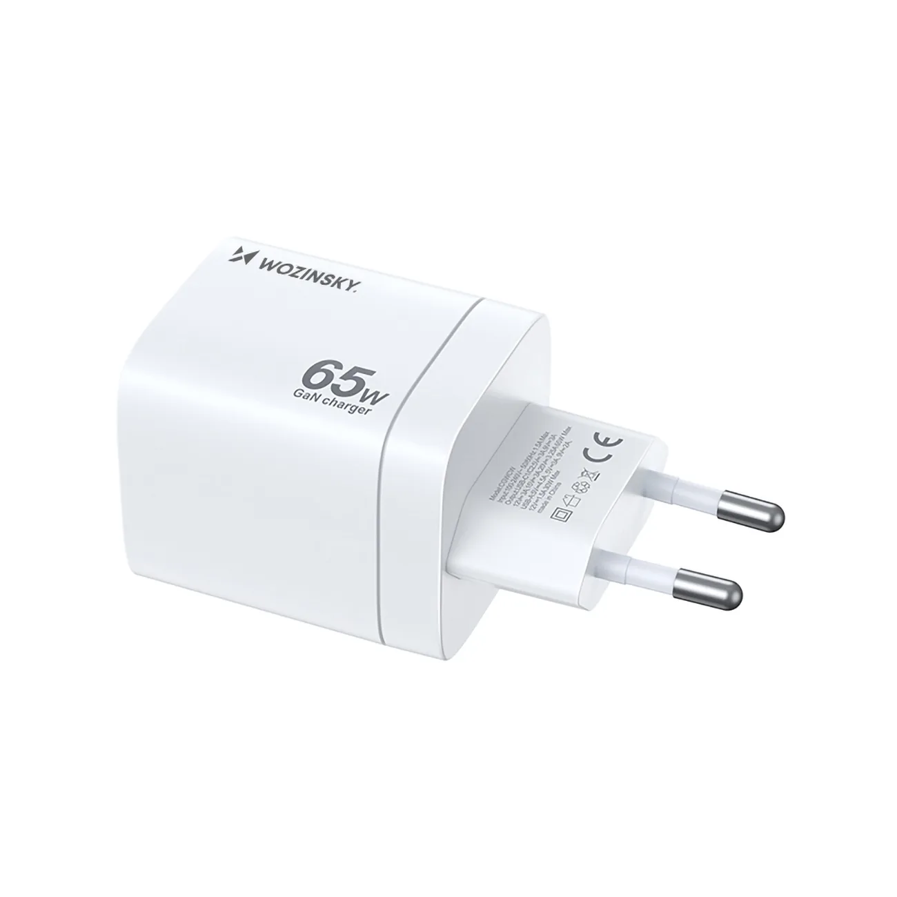 GaN 65W 100-240V Wall Charger with 2x USB-C and 1x USB-A, White 3
