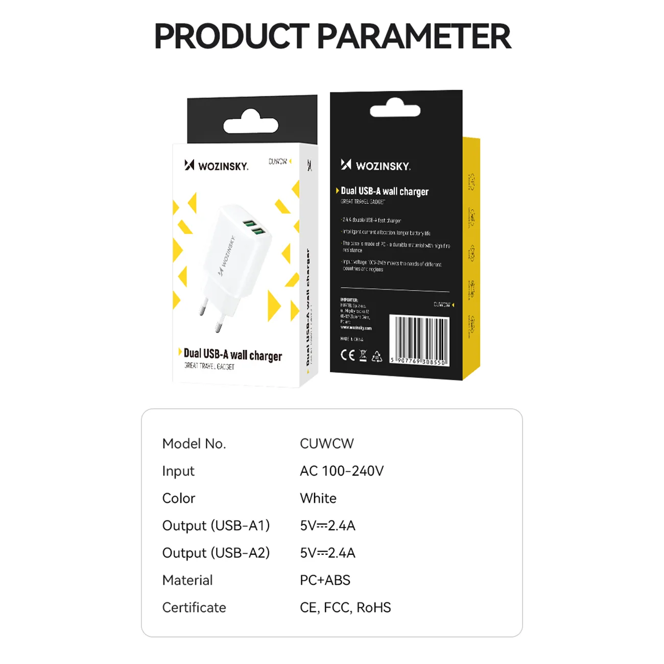 Ładowarka sieciowa 100-240V 30W 2.4A 2x USB-A biała 5
