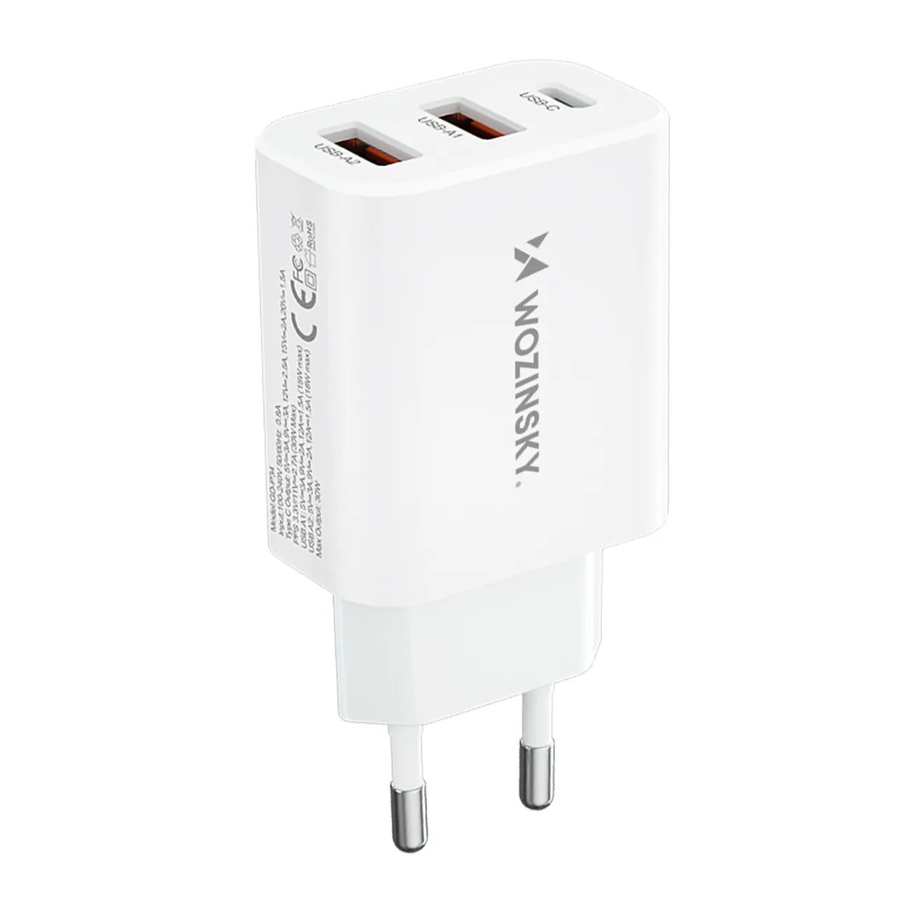 100–240 V, 30 W, USB-C, 2x USB-A, Wandladegerät, weiß