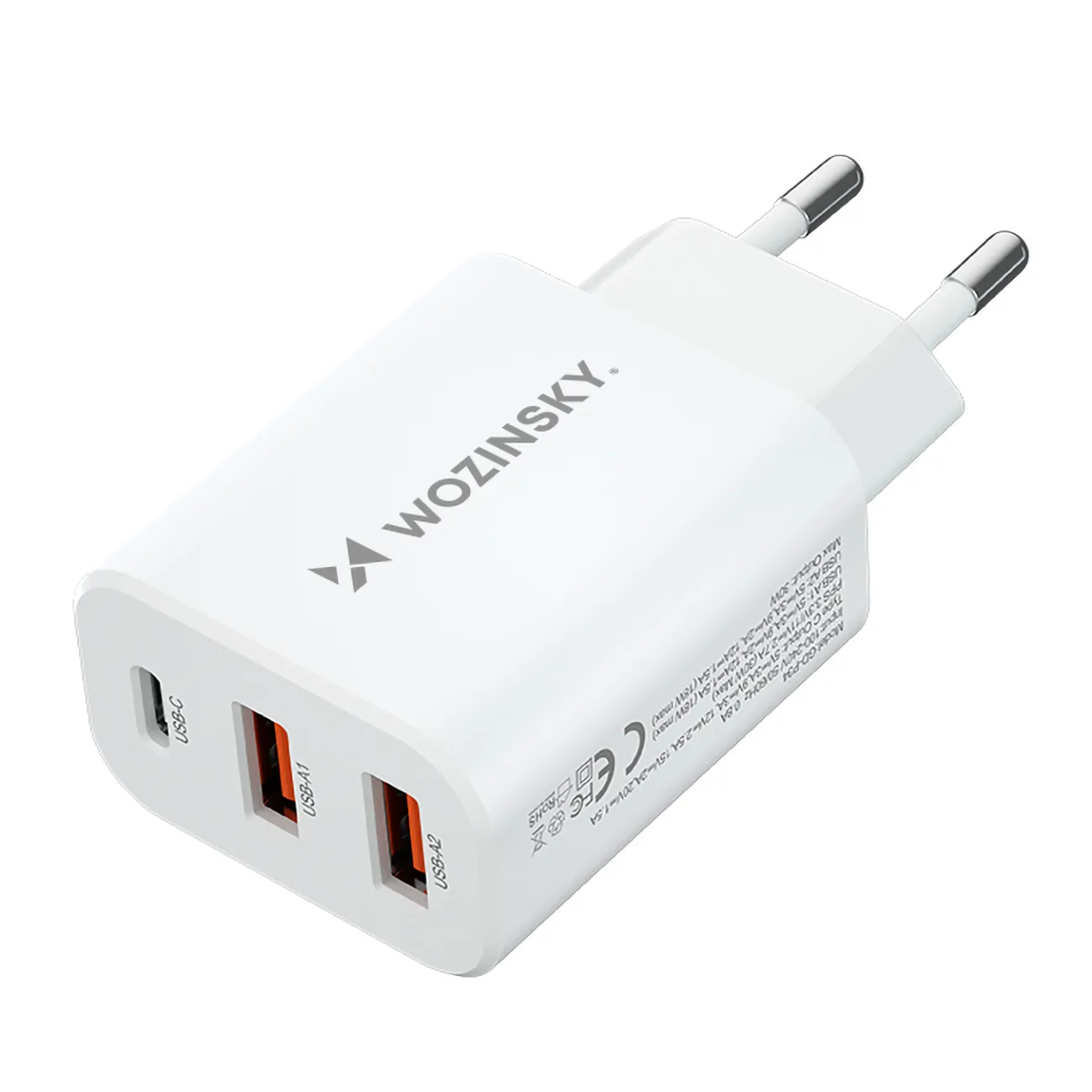 100–240 V, 30 W, USB-C, 2x USB-A fali töltő, fehér 3