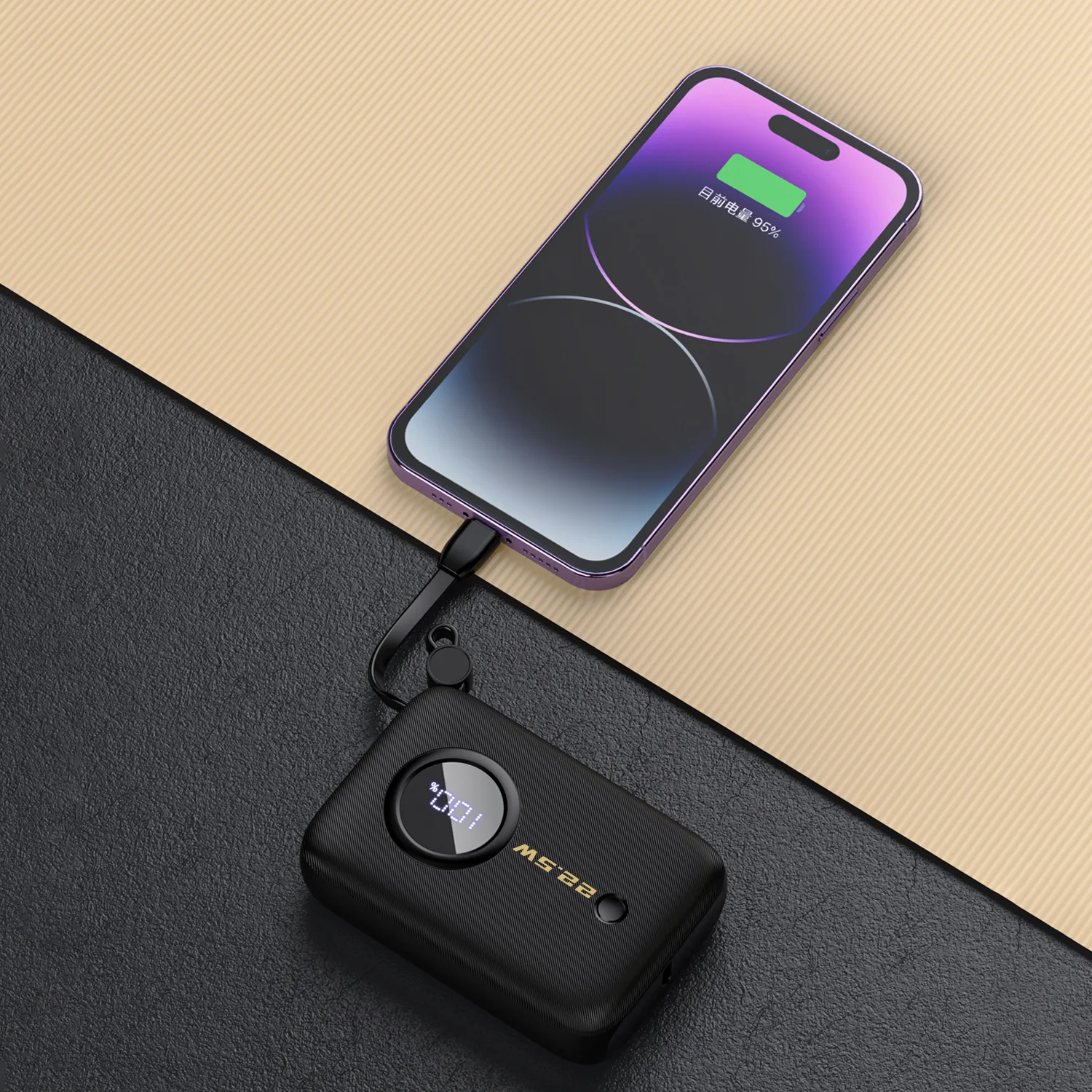 10000mAh Power Bank with USB-C / Lightning cables, black 3