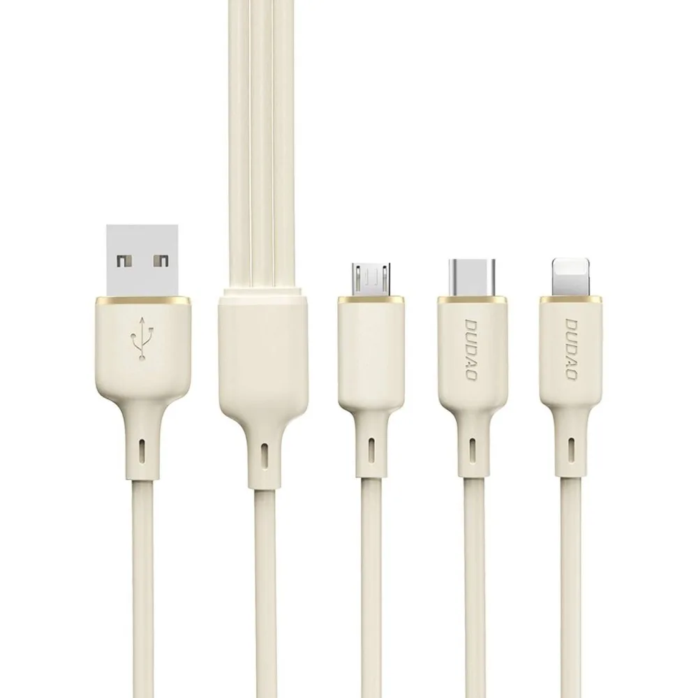 3 az 1-ben SR megerősített kábel USB-A – USB-C / Lightning / microUSB 66 W, 1,2 m, bézs