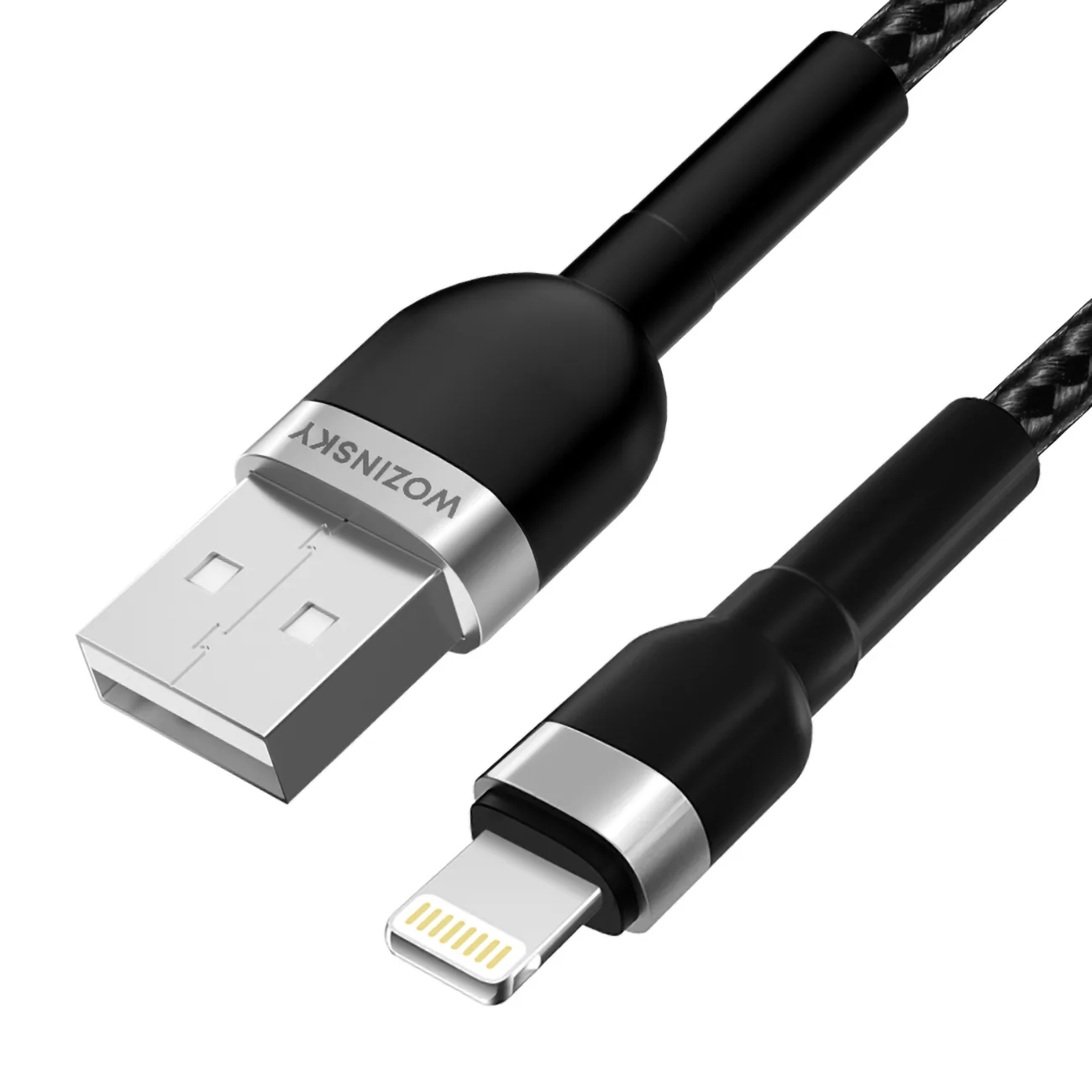 Pleteni USB-A na Lightning kabel za iPhone, 2,4 A, 2 m, crni 3