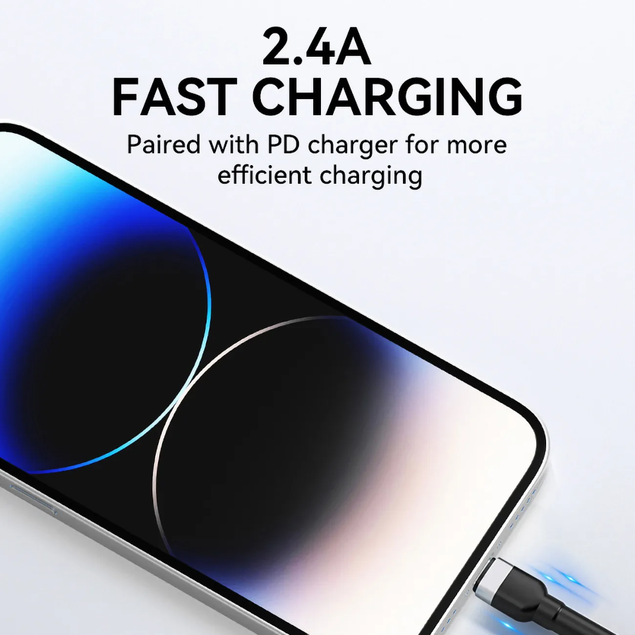 Pleteni USB-A na Lightning kabel za iPhone, 2,4 A, 2 m, crni 7