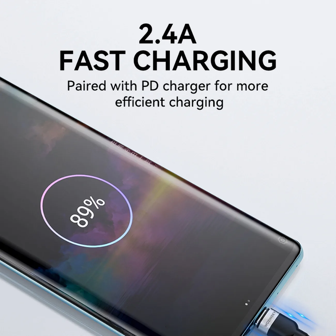 Kabel przewód w oplocie USB-A - USB-C 2.4A 1m czarny 7
