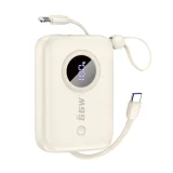 Power bank 10000mAh s USB-C / iPhone Lightning kabelima, bež