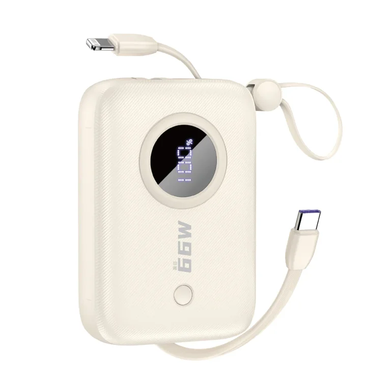 10000 mAh-s powerbank USB-C / iPhone Lightning kábelekkel, bézs