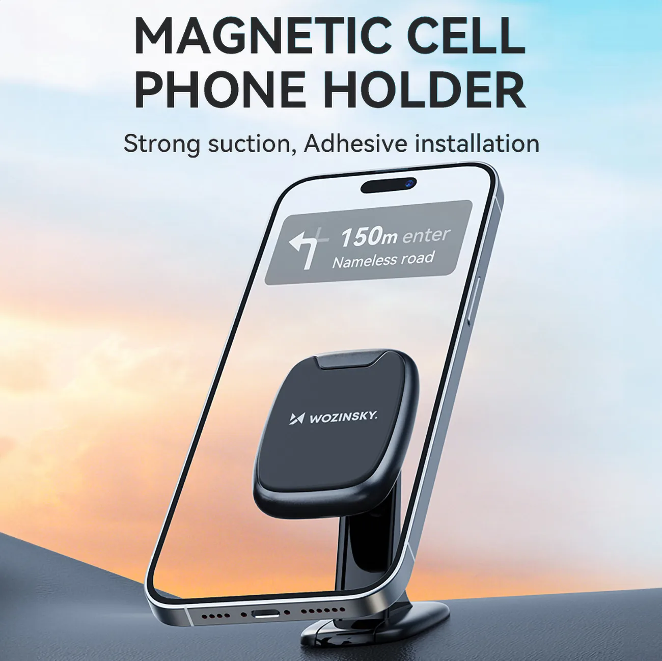 Mágneses telefon tartó az autó műszerfalára, fekete 4