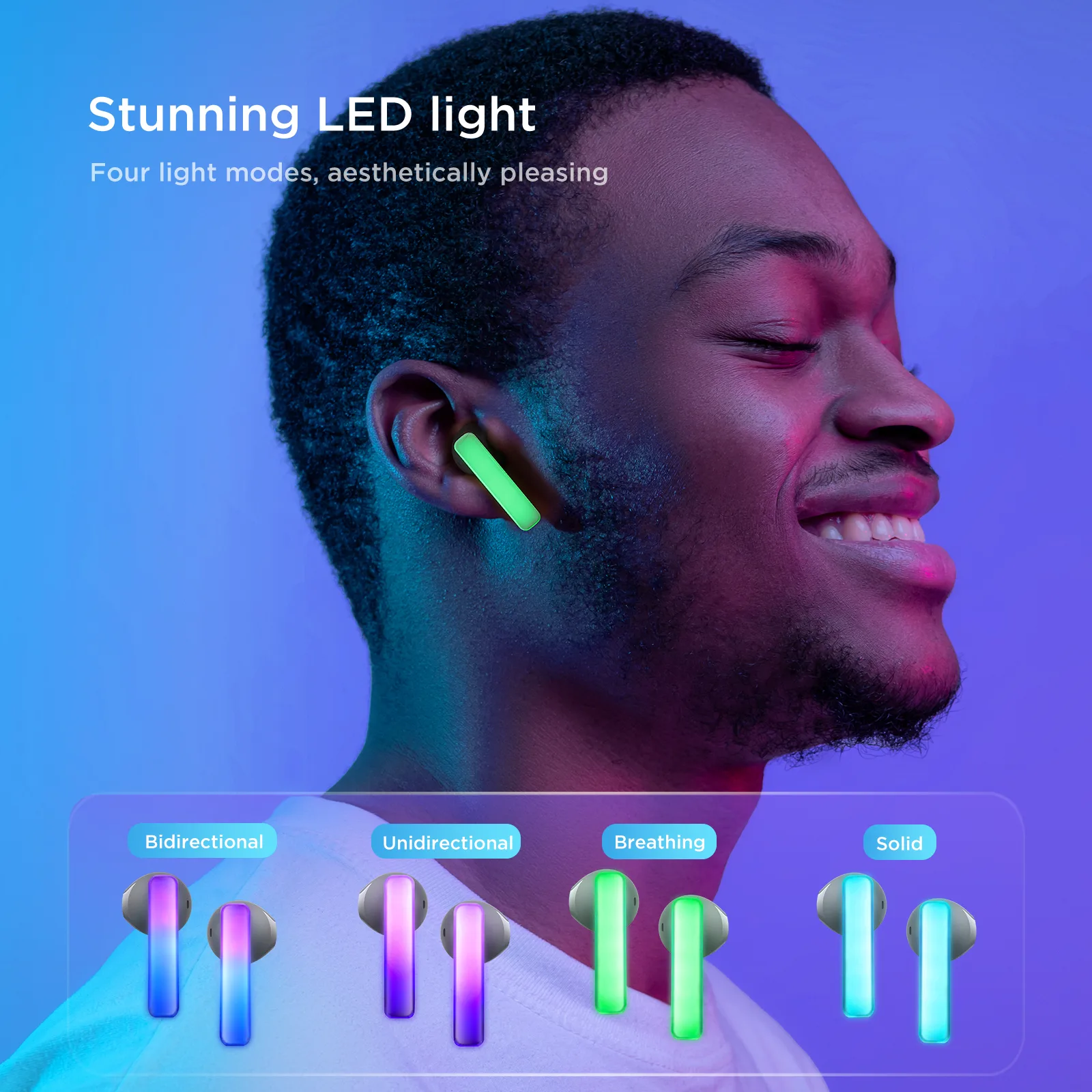 IceLens Series TWS bežične slušalice s LED svjetlima, bijele 9